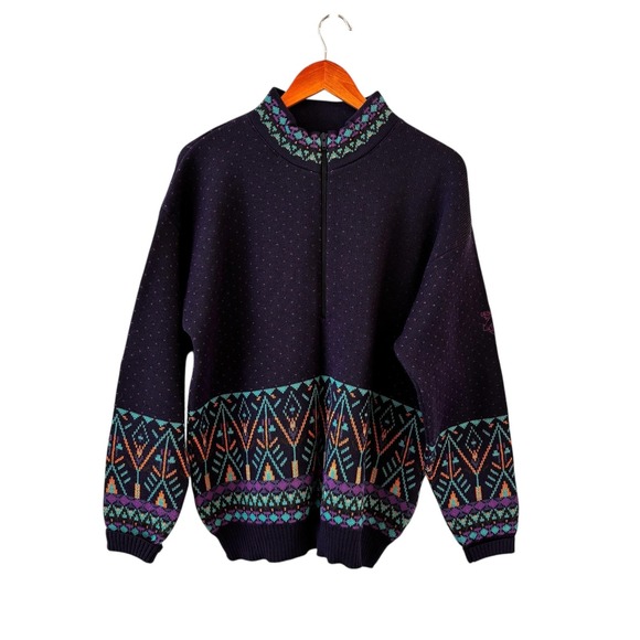 Vintage‎ 90s Descente Nordic Ski Sweater Mens Large Mock Neck Canada Birdseye